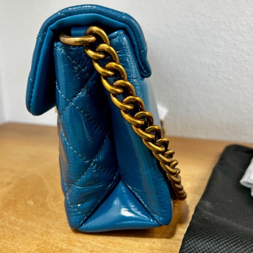 Kurt Geiger Blue Quilted Patent Leather Crossbody Bag - Picture 6 of 11